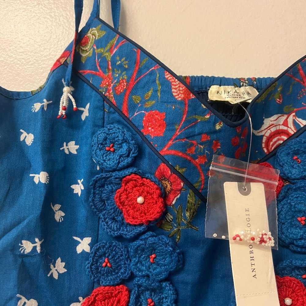 Anthropologie Blue Floral Crochet-Accented Tank Top - Picture 7 of 15